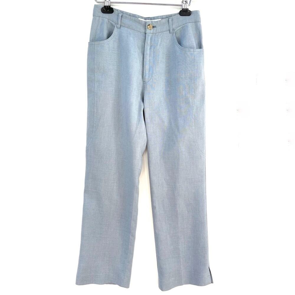 Mademoiselle Non Non, Quiet Luxury Minimalist Blue 100% Hemp Pants, Size Small